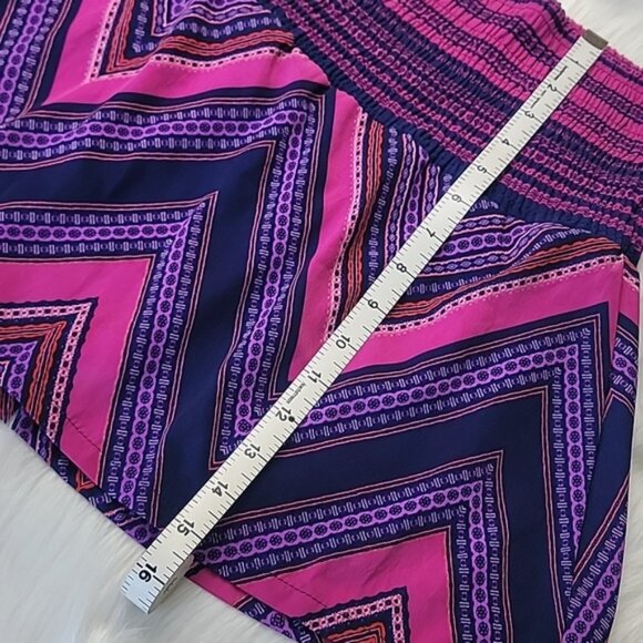 EXPRESS Purple Pink Chevron Pattern Smocked Waist Retro Boho Party Mini Skirt M - Picture 7 of 7